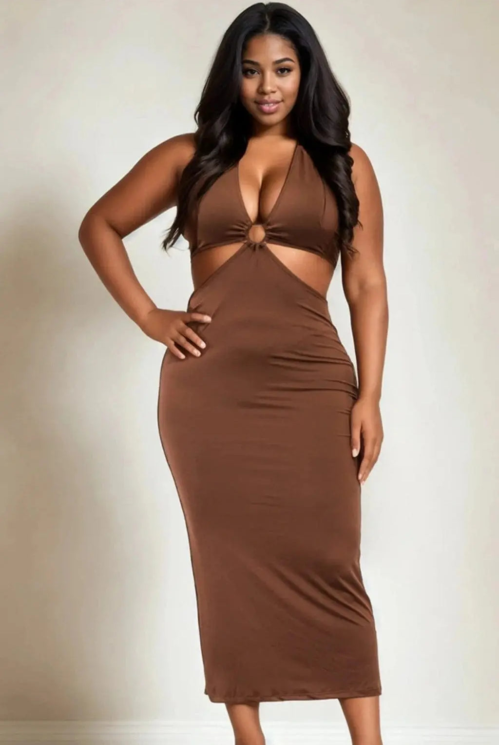 Silky Smooth Slinky Midi Dress - Brown Dress Epicplacess