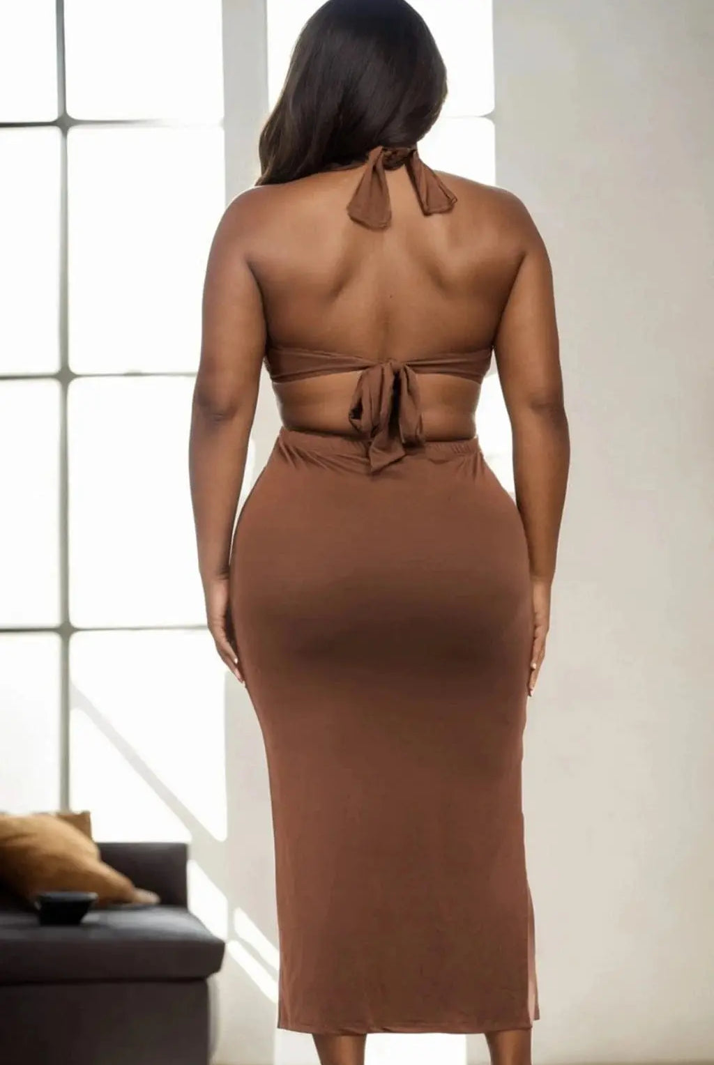 Silky Smooth Slinky Midi Dress - Brown Dress Epicplacess