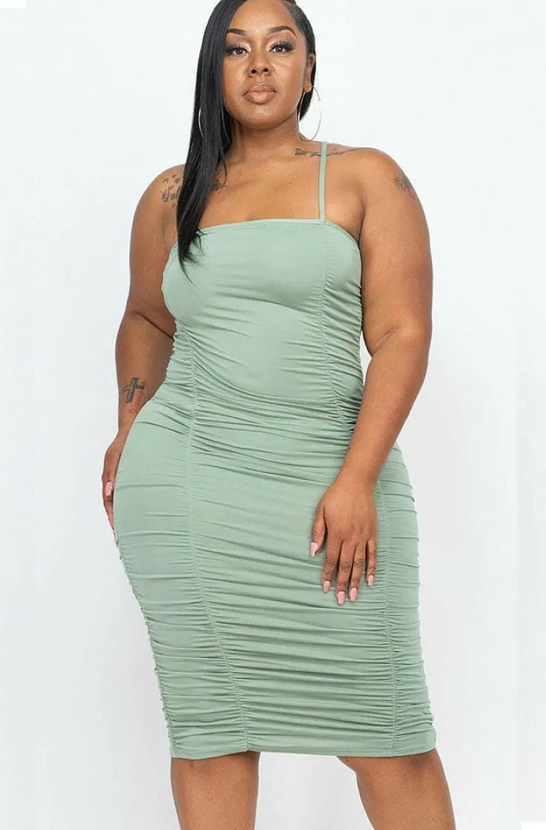 Forever Royalty Ruched Midi Dress - Green Dress Epicplacess