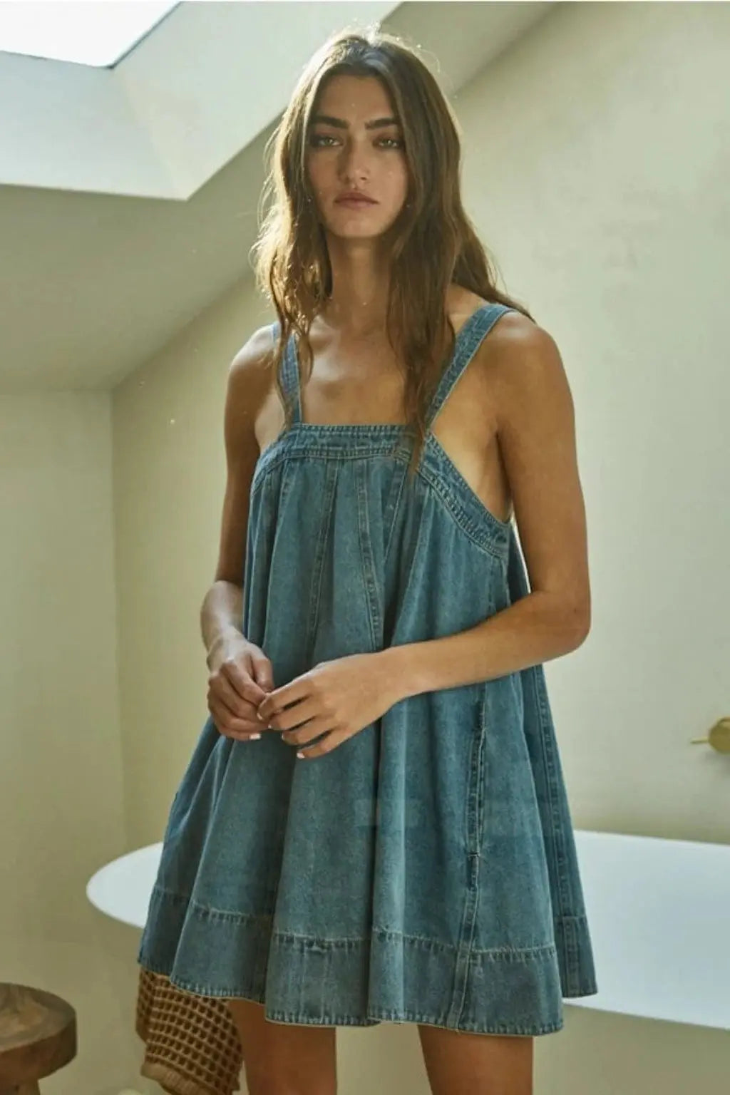 Drop Off Tie Strap Denim Mini Dress Dress Epicplacess
