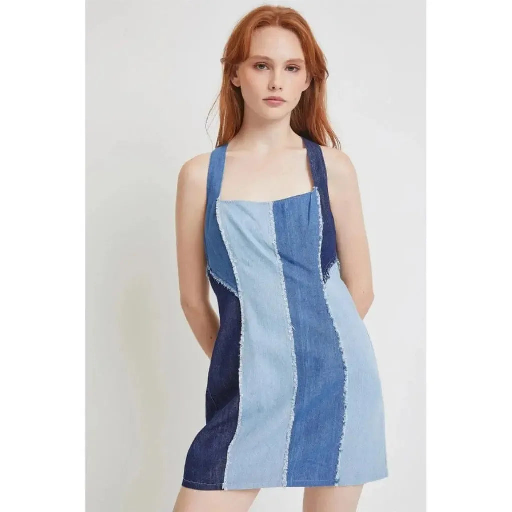 Patchwork denim mini dress - Epicplacess