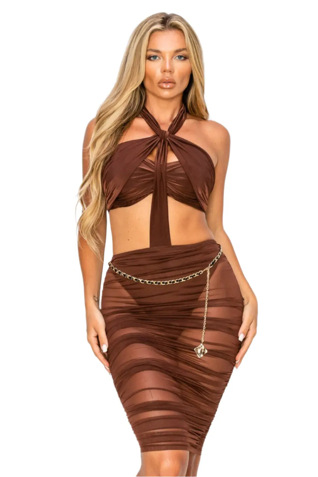 Bandeau V Bar Gathered Hip Midi Dress - Epicplacess