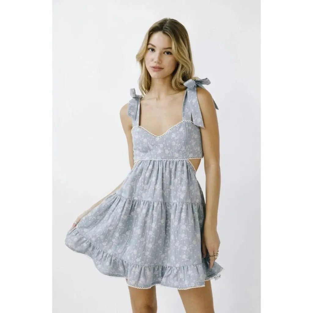 Floral Tie-Strap Bustier Denim Mini Dress Dress Epicplacess