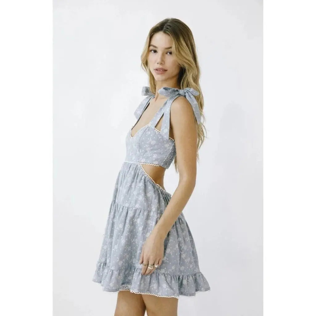 Floral Tie-Strap Bustier Denim Mini Dress Dress Epicplacess