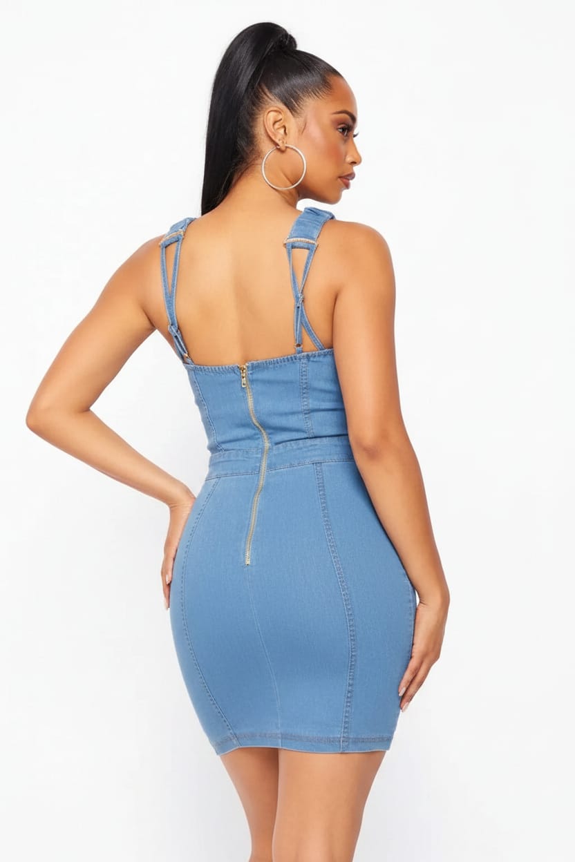 Light blue denim dress back view - Epicplacess