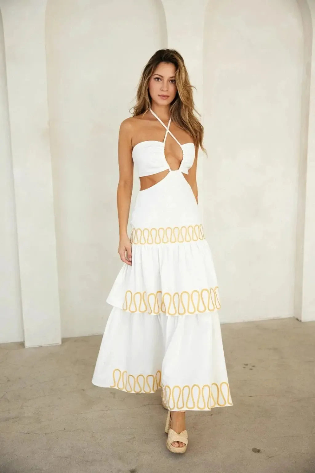 Time embroidery off-white maxi dress - Epicplacess