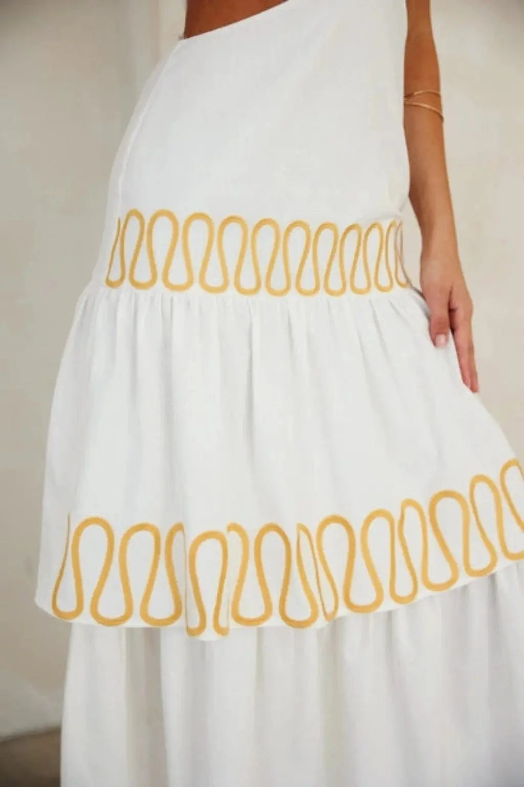 Time embroidery Maxi Dress Off White - Epicplacess
