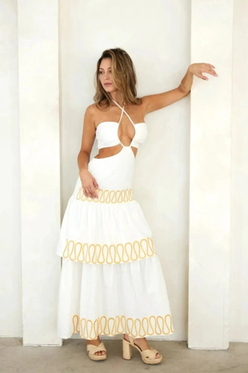 Time embroidery Maxi Dress Off White - Epicplacess