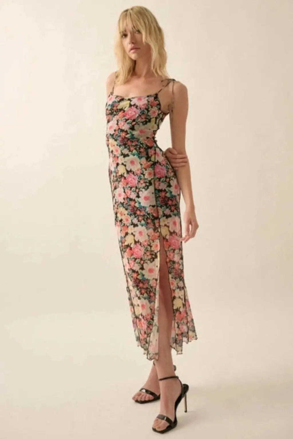 Floral Time Black Mesh Maxi Dress Dress Epicplacess M Black