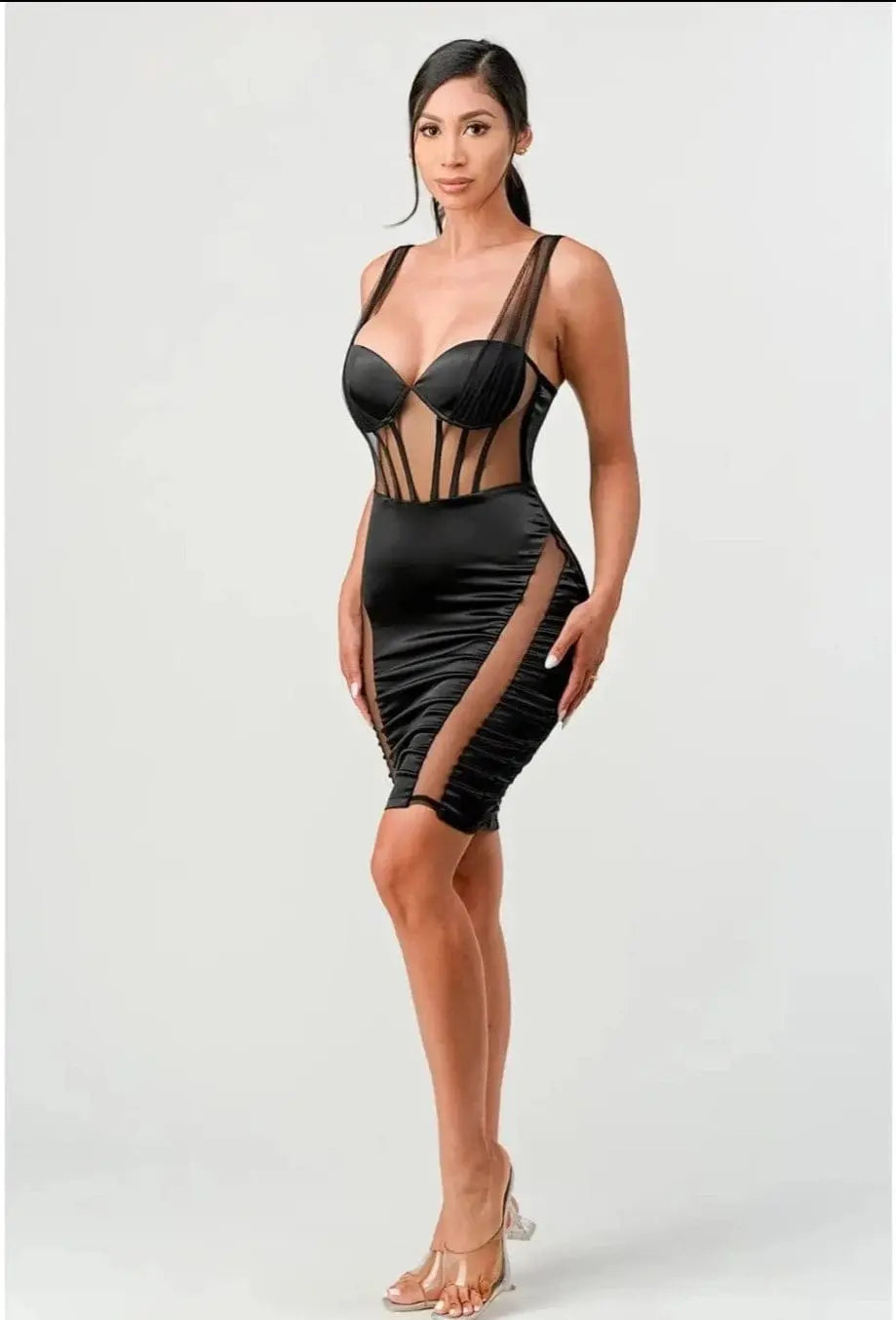 Gabriel Micro Mesh Midi Dress - Black - Epicplacess