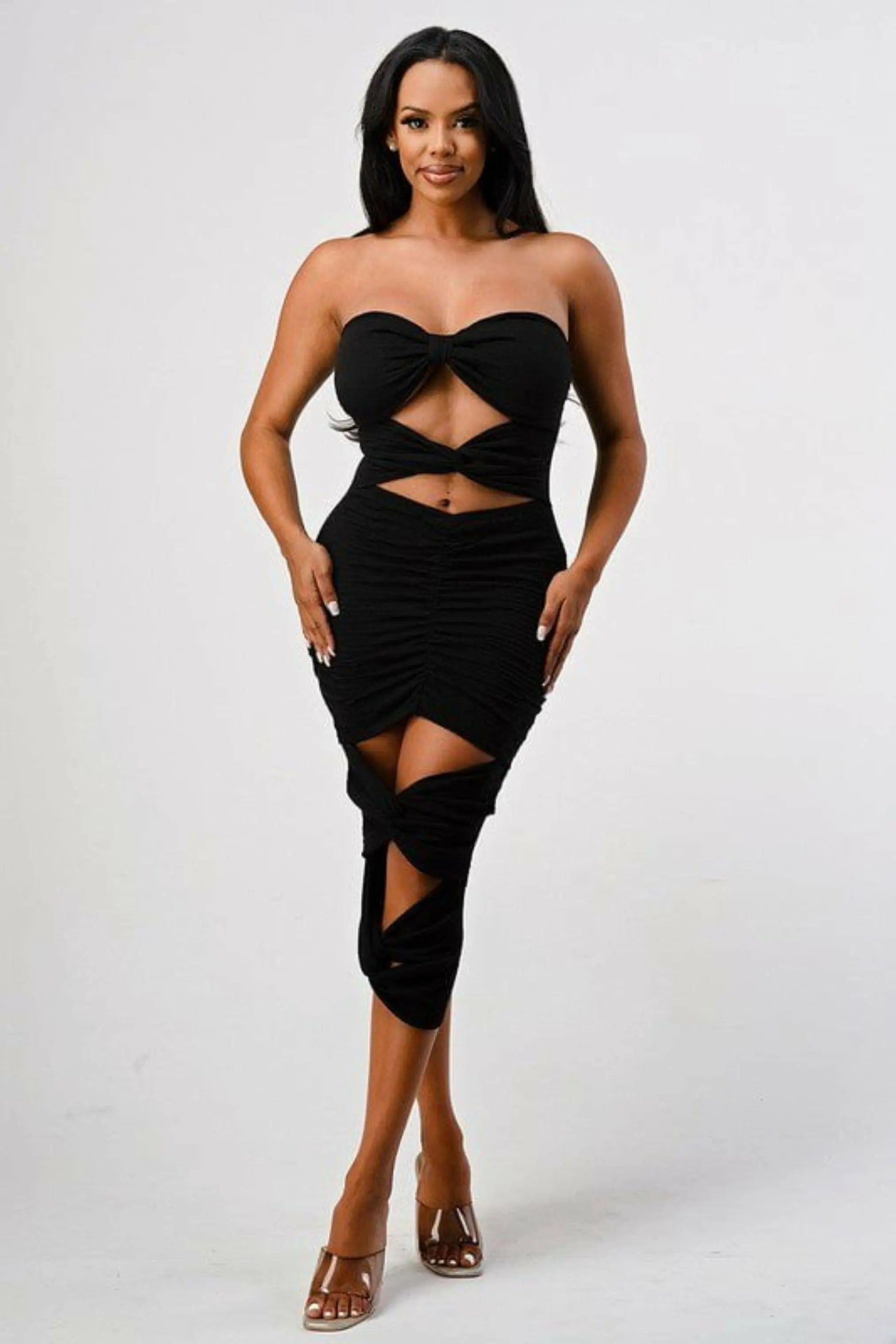 Katarina Snatched Tube Midi Dress - Black - Epicplacess
