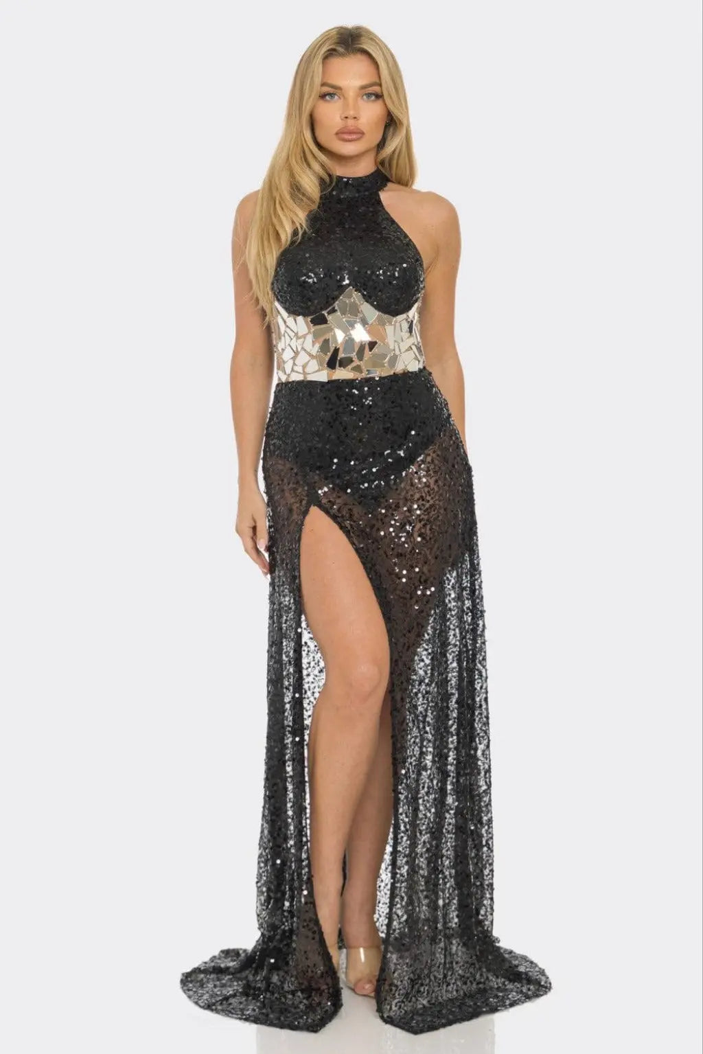 Mirror Off Mesh Velvet Maxi Dress - Epicplacess
