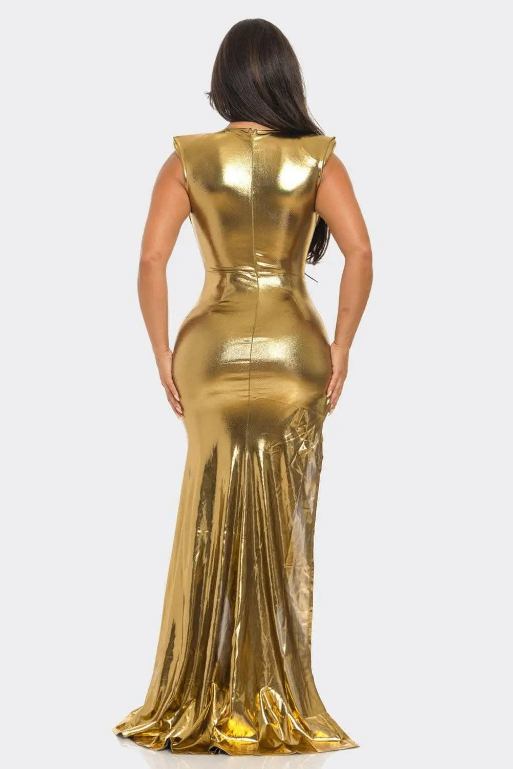 Shiny Metallic Maxi Dress - Black - Epicplacess