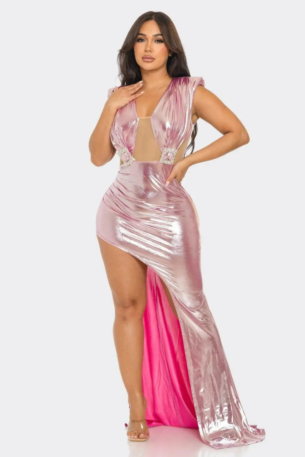 Shiny Metallic Maxi Dress - Black - Epicplacess