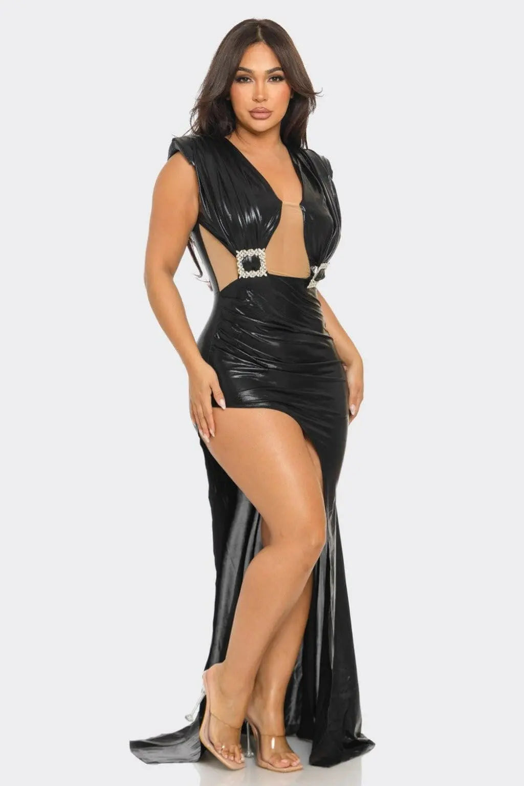 Shiny Metallic Maxi Dress - Black - Epicplacess