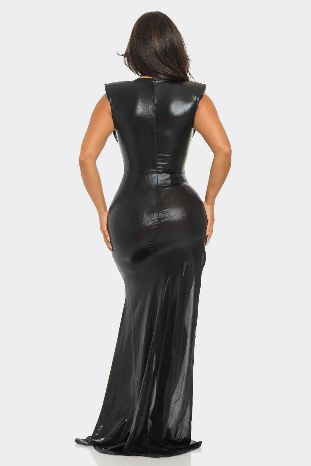 Shiny Metallic Maxi Dress - Black - Epicplacess