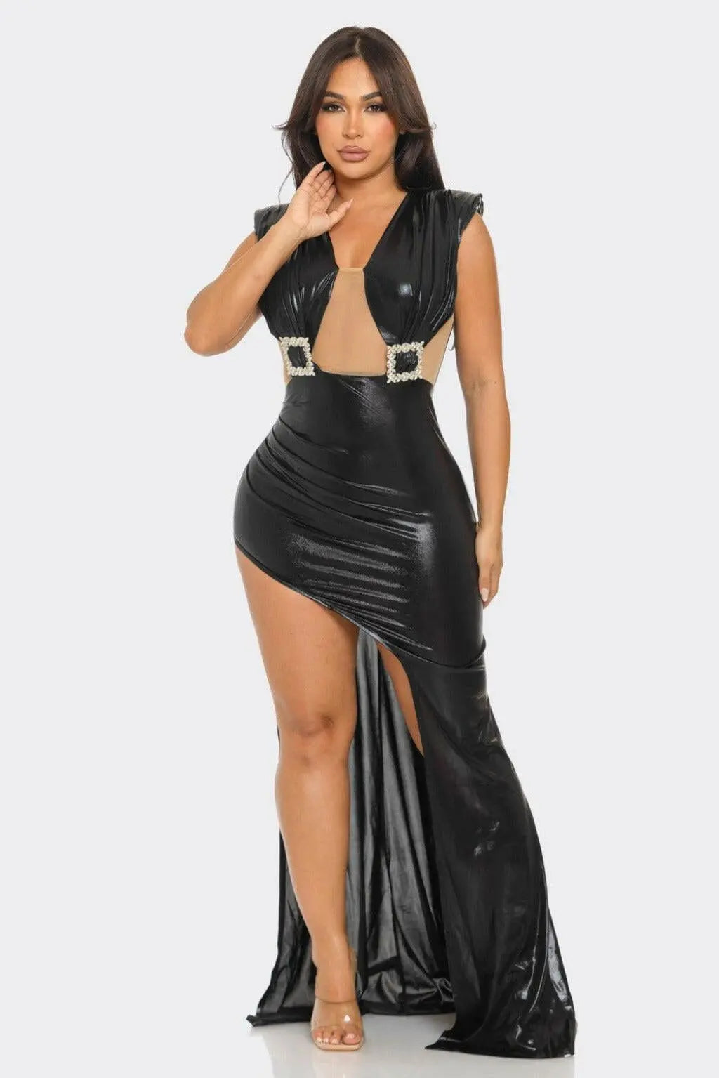 Shiny Metallic Maxi Dress - Black - Epicplacess