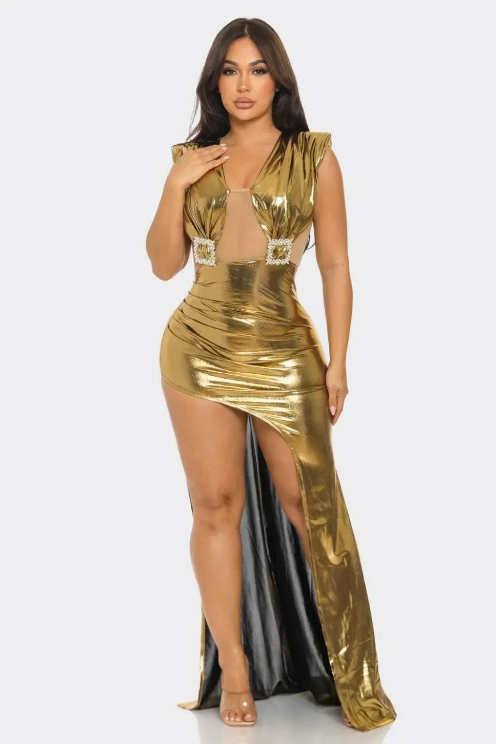 Metallic maxi dress close view - Epicplacess