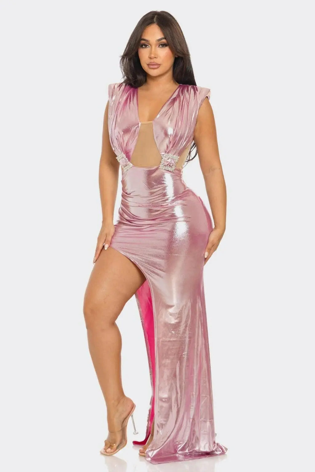 Shiny Metallic Maxi Dress - Black - Epicplacess