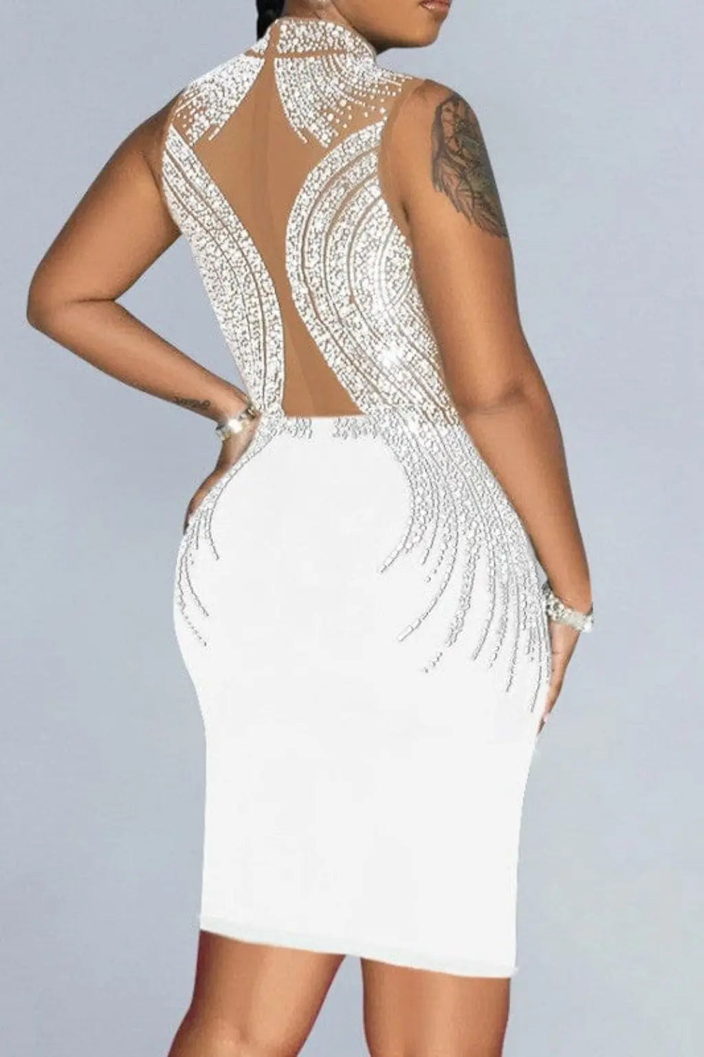Feather-trim midi dress side view - Epicplacess