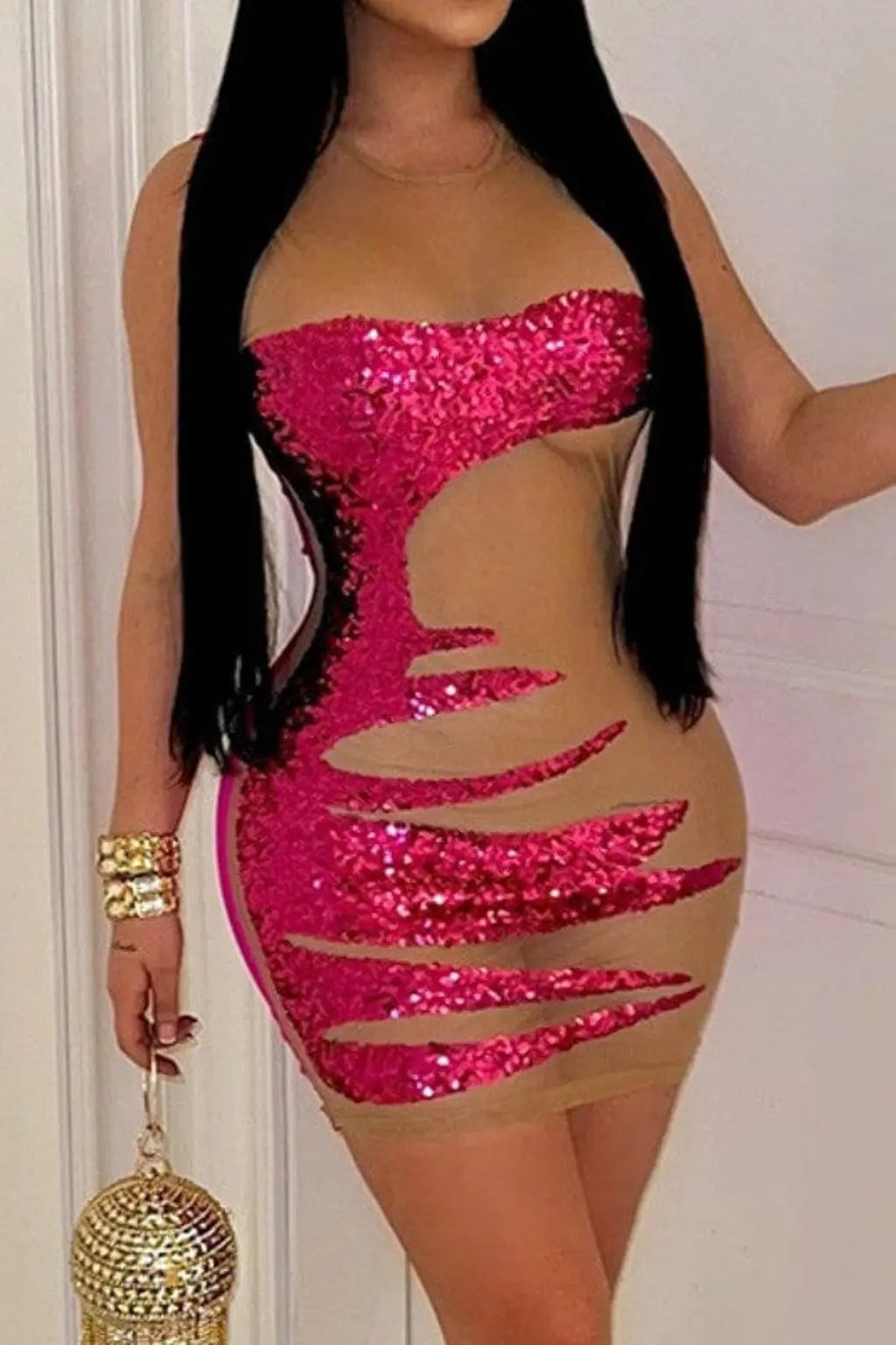 Stunning Sequined Cut-Out Mini Dress Dress Epicplacess S Pink