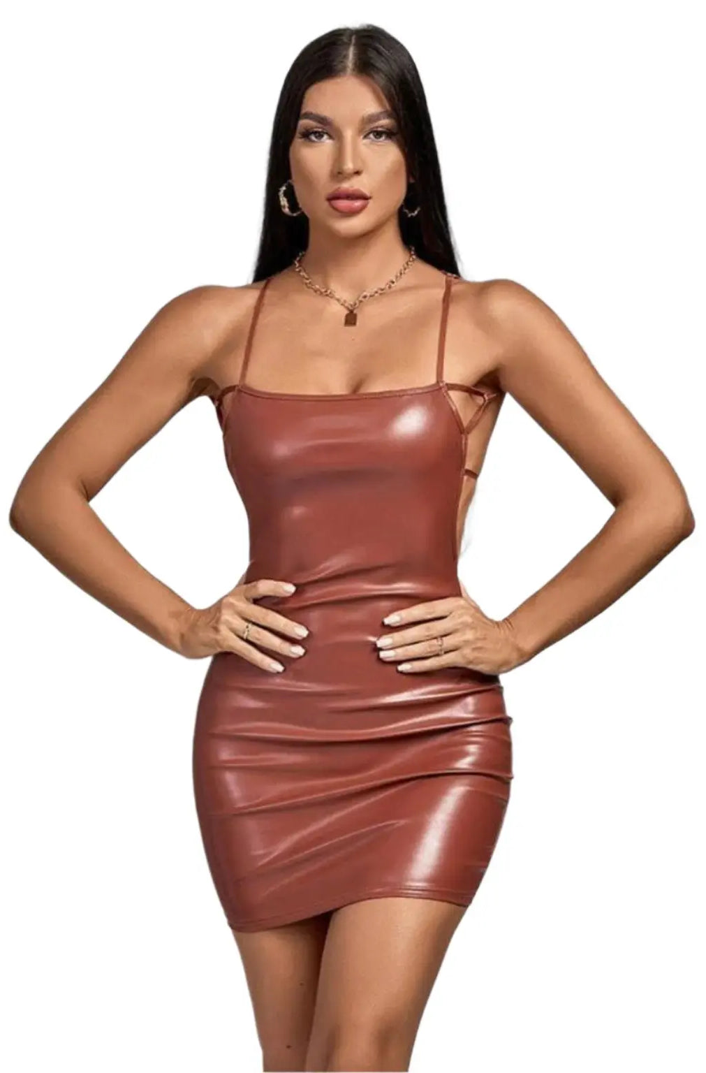 Countermove Halter Leather Mini Dress - Brown Dress Epicplacess S Brown