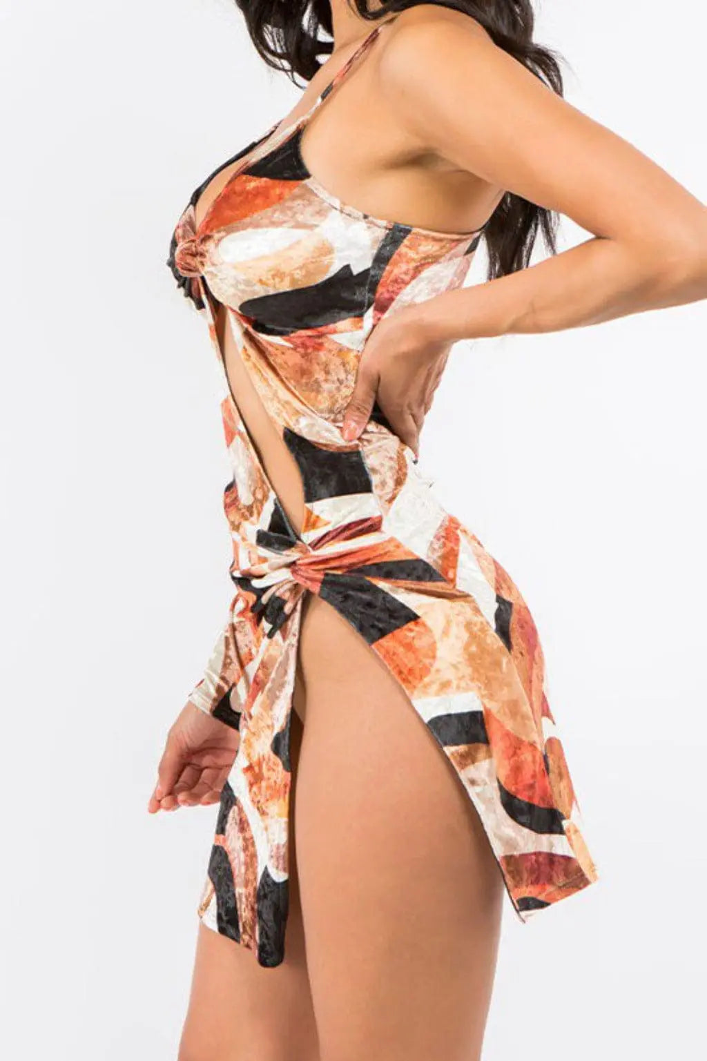Velvet Print Eliana Mini Dress - Brown Dress Epicplacess