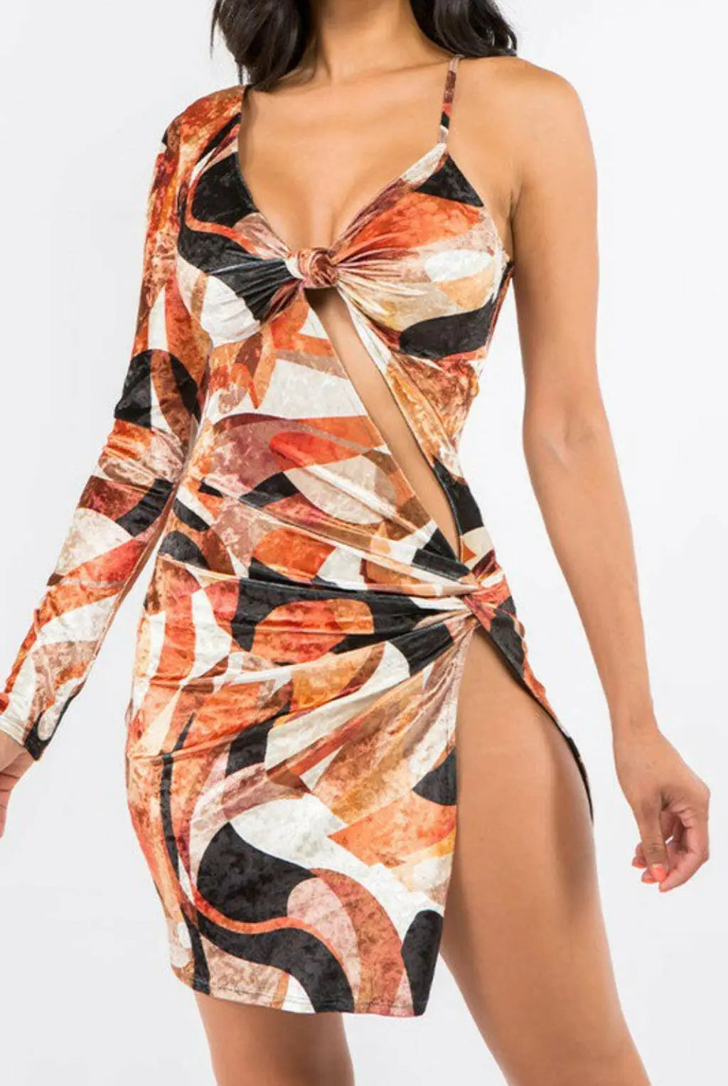 Velvet Print Eliana Mini Dress - Brown Dress Epicplacess S Brown