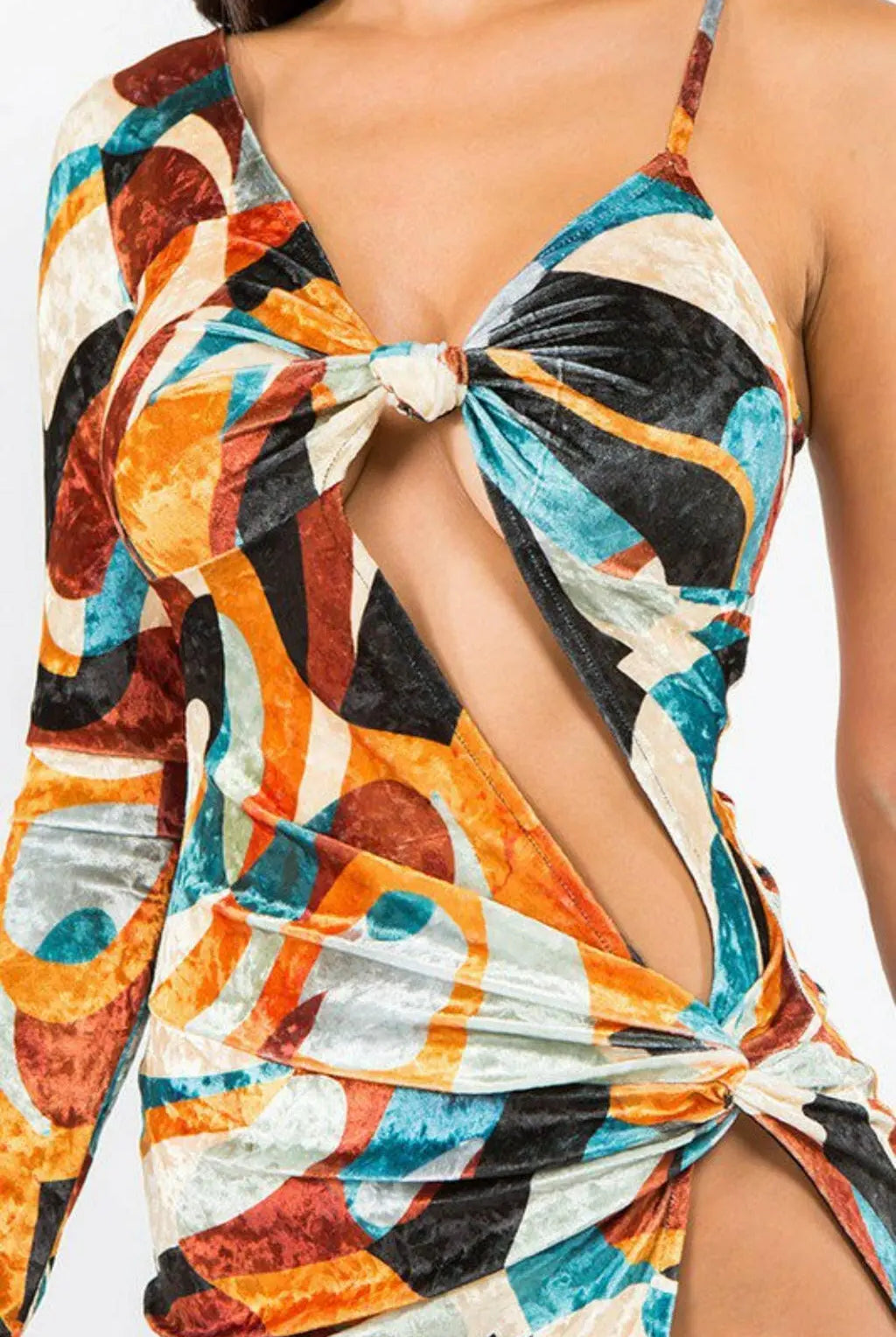 Velvet Print Eliana Mini Dress - Brown Dress Epicplacess