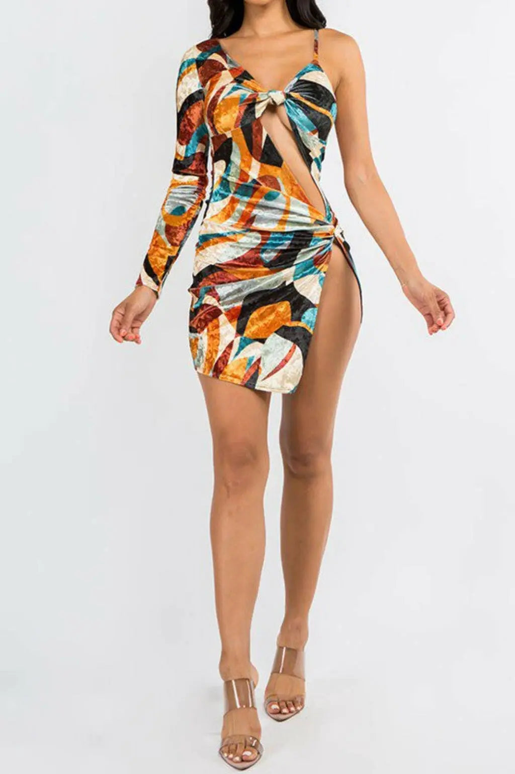 Velvet Print Eliana Mini Dress - Brown Dress Epicplacess