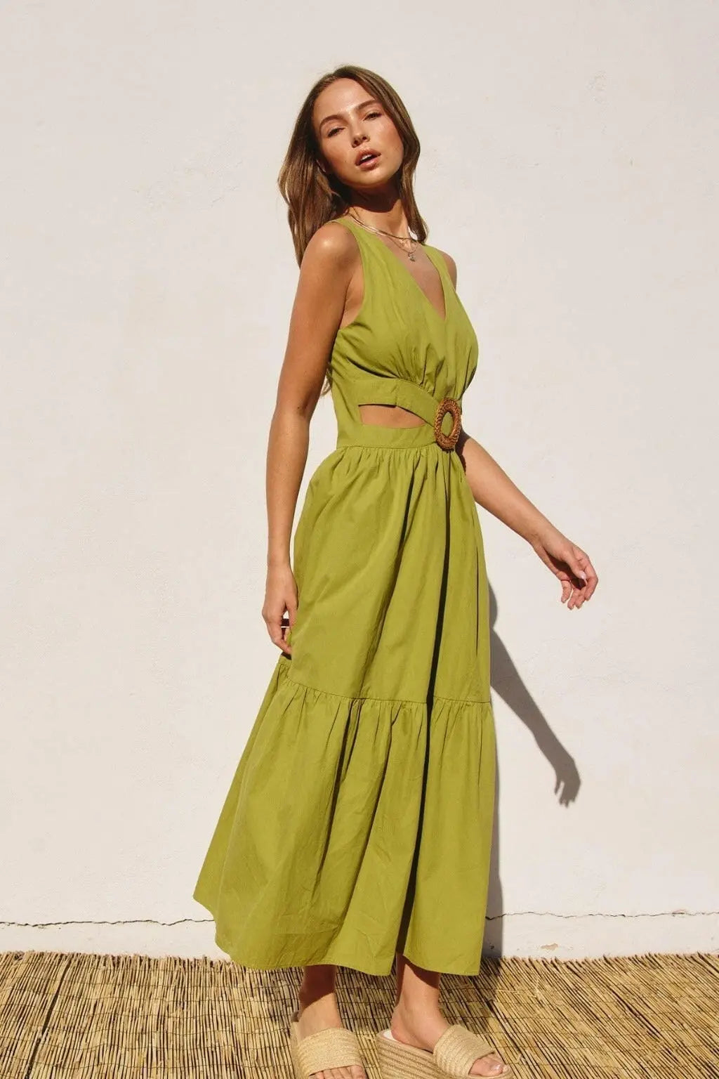 O Ring Cutout Halter Maxi Dress - Green - Epicplacess