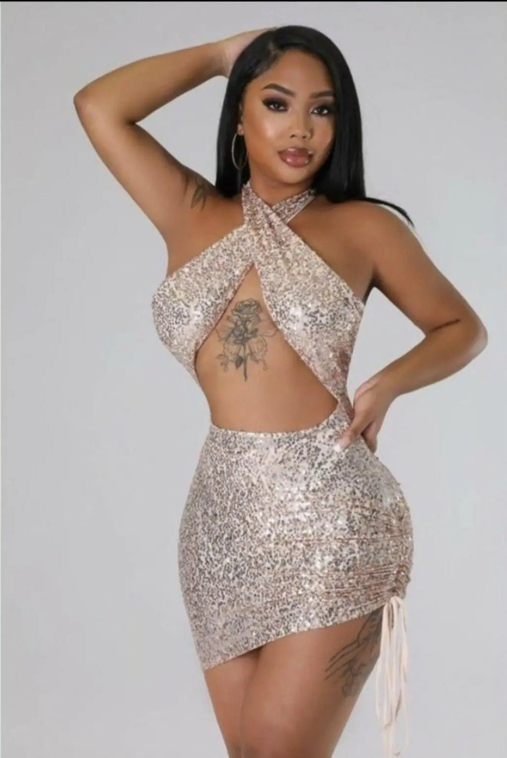 Vera Sheer Sequin Mini Dress - Green Dress Epicplacess M Champagne