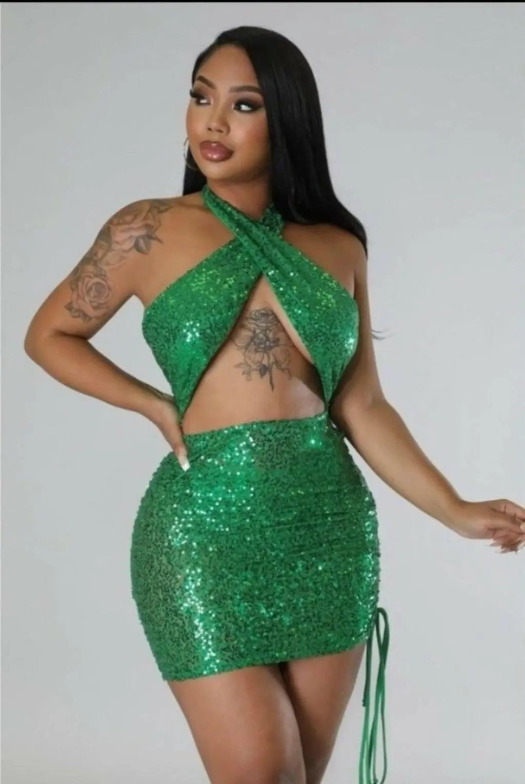 Vera Sheer Sequin Mini Dress - Green Dress Epicplacess M Green