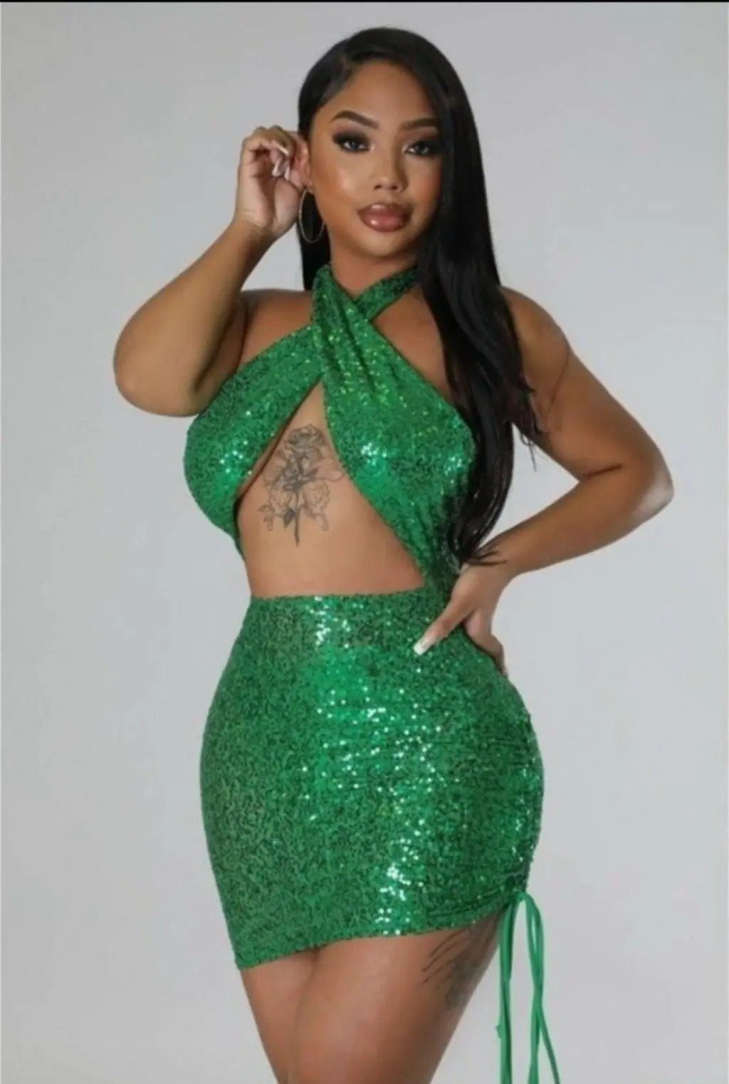 Vera Sheer Sequin Mini Dress - Green - Epicplacess