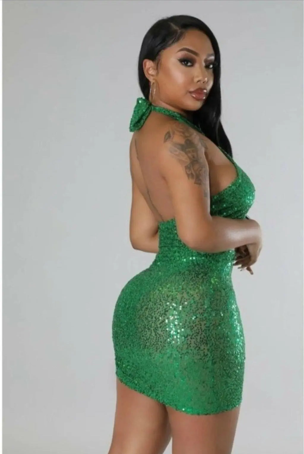 Vera Sheer Sequin Mini Dress - Green Dress Epicplacess L Green