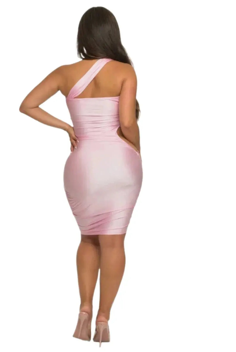 Brinley One Shoulder Midi Dress - Pink Dress Epicplacess
