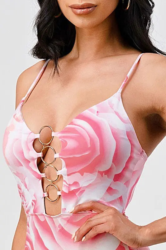 Roses Printed Mini Dress- Pink - Epicplacess