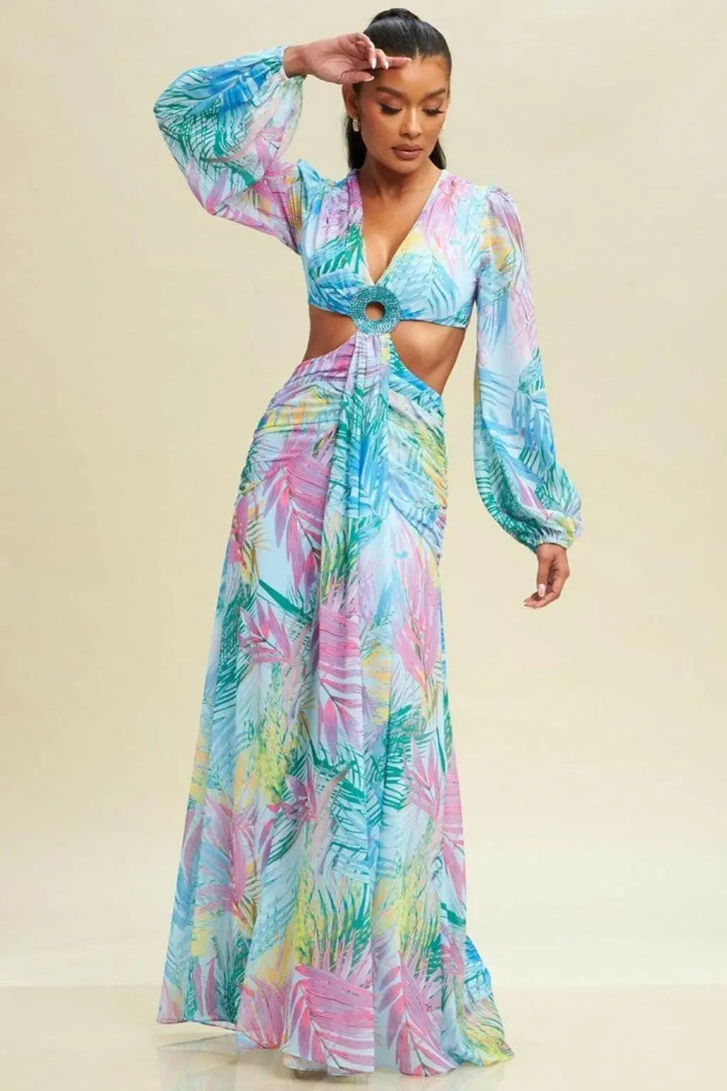 Sunrise Chiffon Floral Maxi Dress - Pink Dress Epicplacess