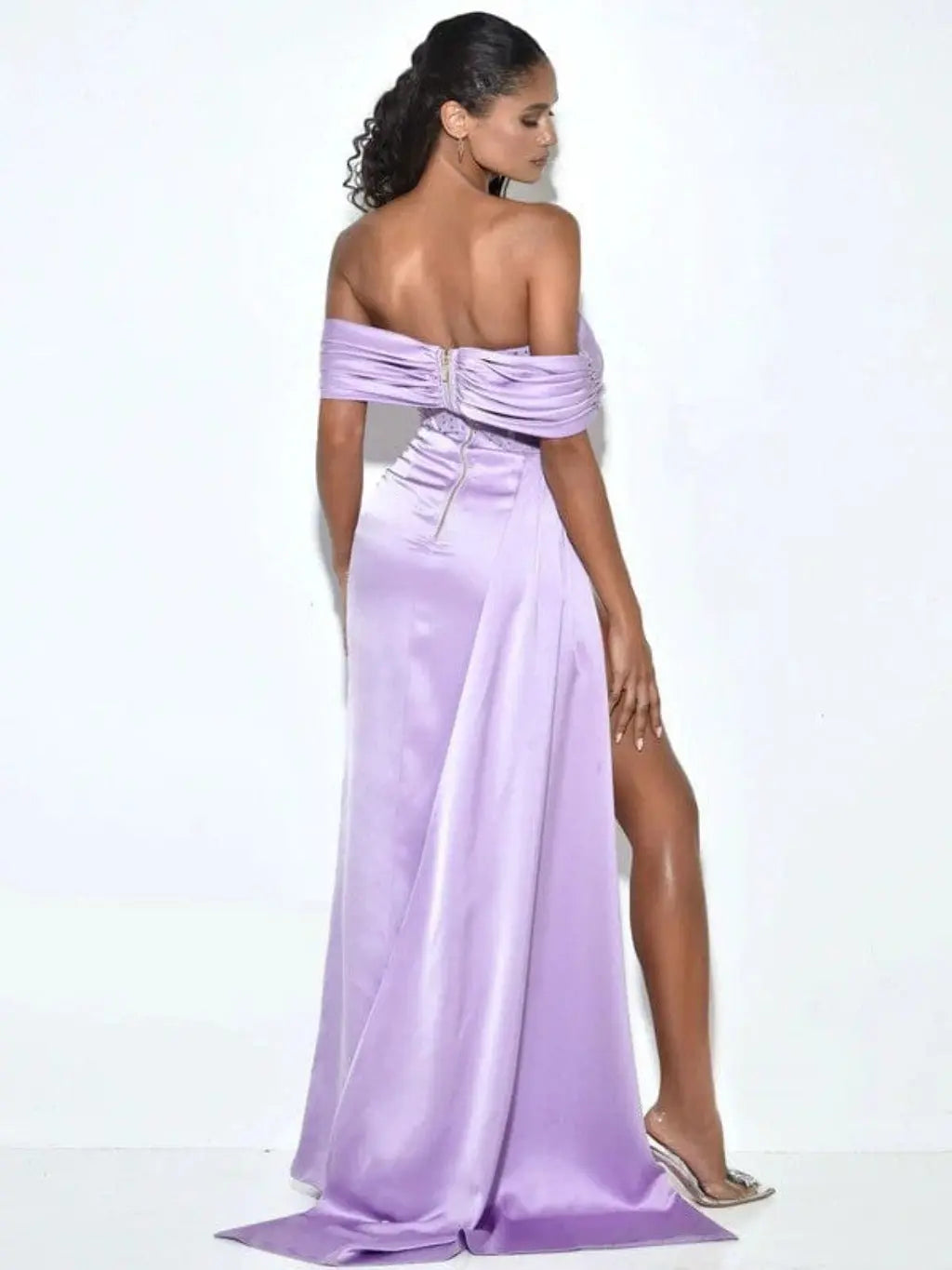 Crystal Corset Satin Maxi Dress - Purple - Epicplacess