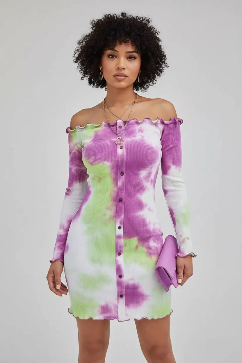 Purple rib knit tie-dye mini dress - Epicplacess