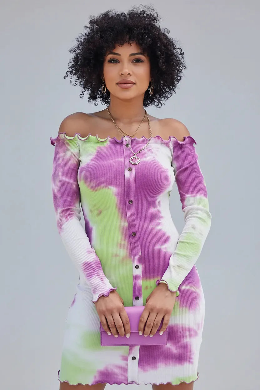 Tie-dye mini dress front view - Epicplacess