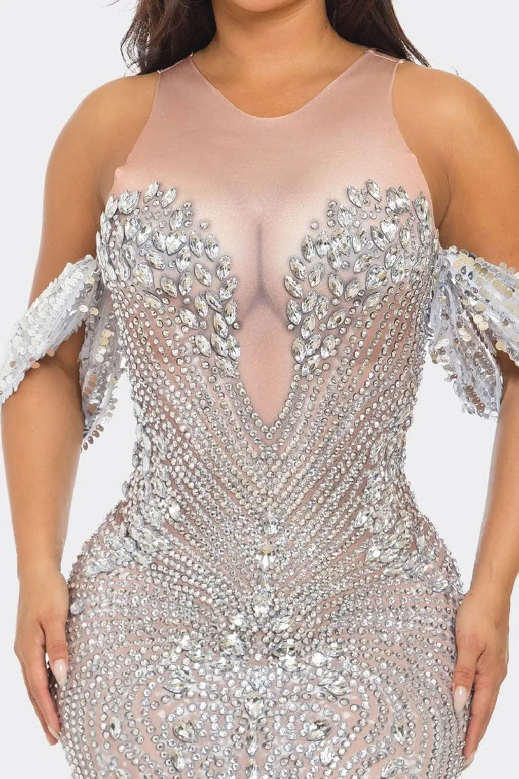 Valerie 3D Cleavage Diamante Maxi Dress Dress Epicplacess