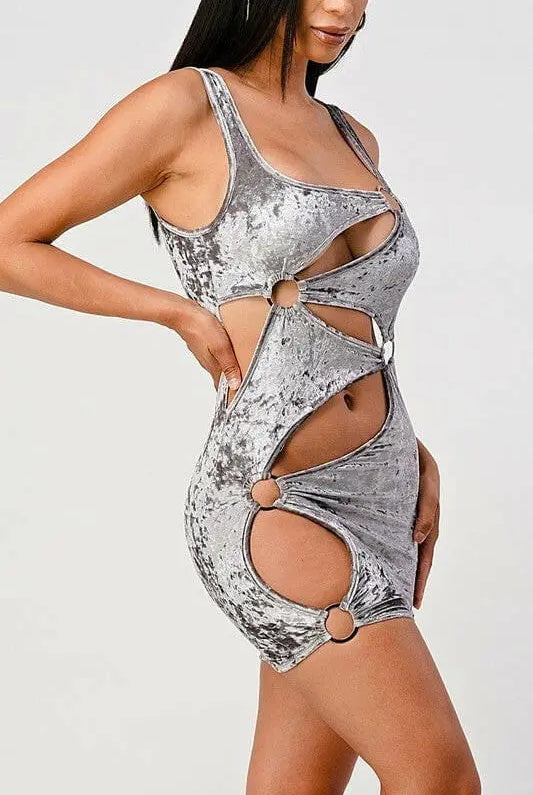Say Nothing velvet Mini Dress - Silver Dress Epicplacess