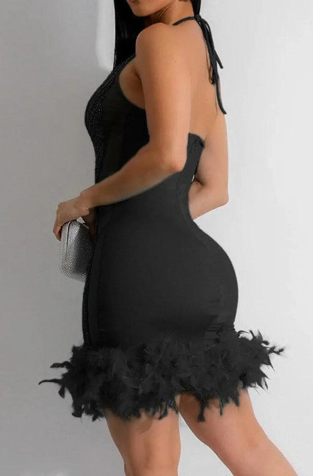 Dazzling Turquoise Embellished Feather Mini Dress Dress Epicplacess S balck