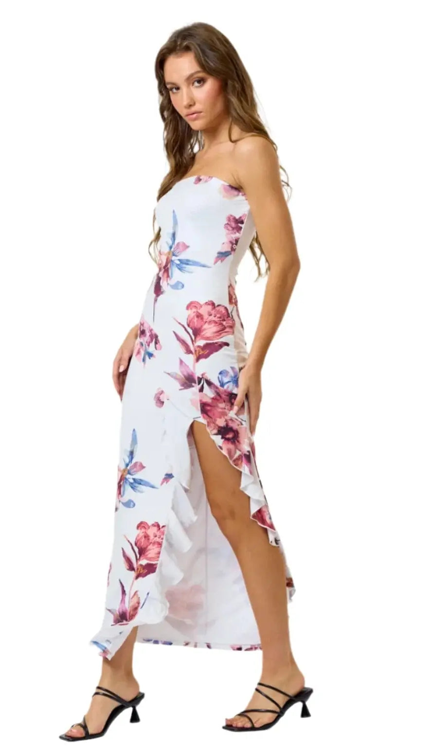 Queen Night Satin Floral Print Maxi Dress Dress Epicplacess L White