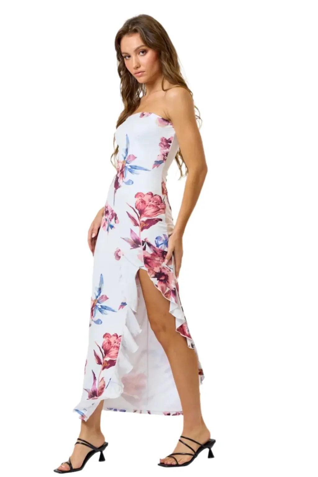 Queen Night Satin Floral Print Maxi Dress Dress Epicplacess L White