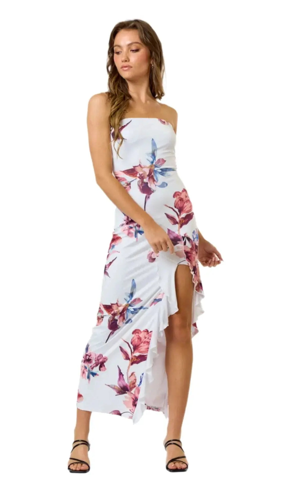 Queen Night Satin Floral Print Maxi Dress Dress Epicplacess S White