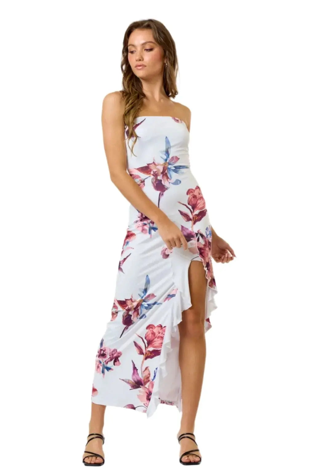 Queen Night Satin Floral Print Maxi Dress Dress Epicplacess S White