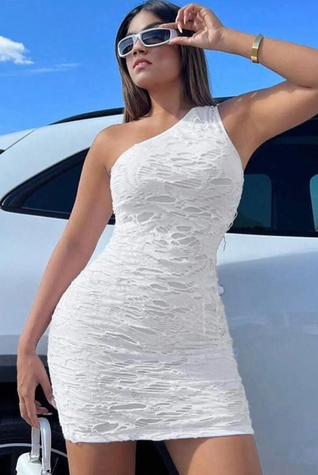 Ragged Mina Lace Mini Dress-White Dress Epicplacess