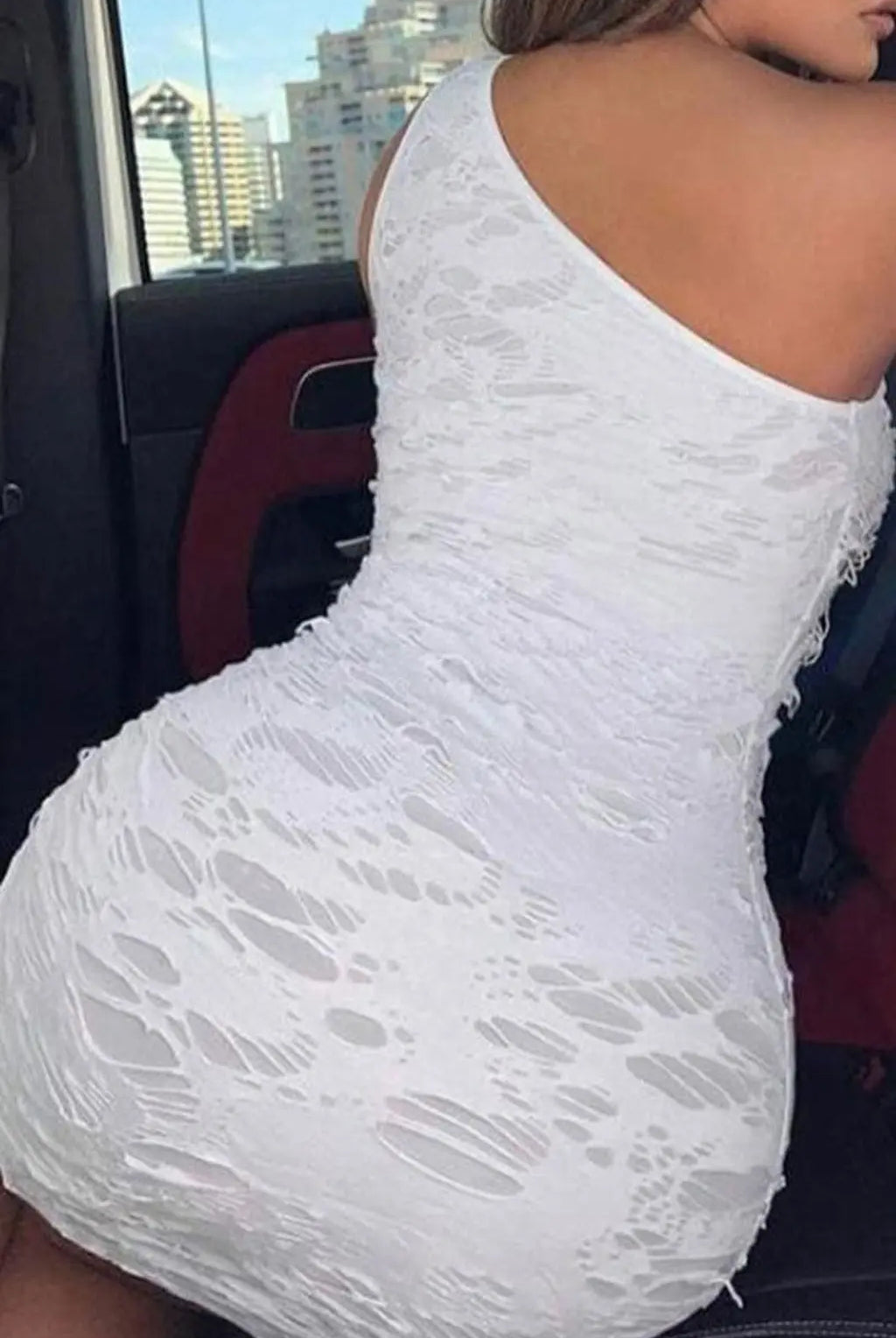 Ragged Mina Lace Mini Dress-White Dress Epicplacess